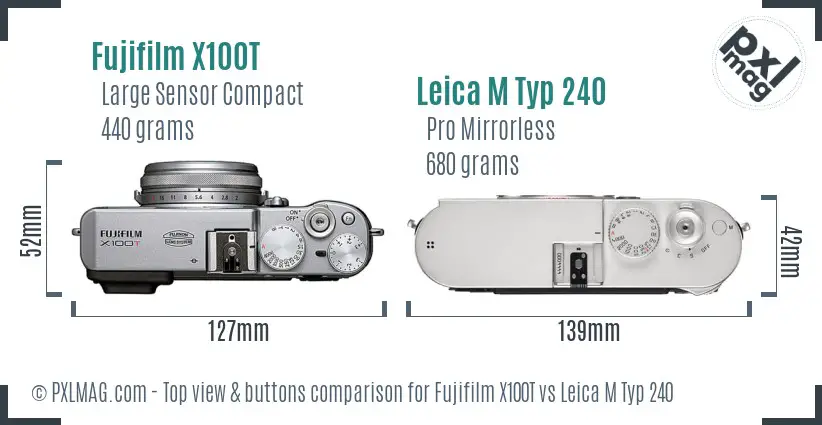 Fujifilm X100T vs Leica M Typ 240 top view buttons comparison Fujifilm X100T vs Leica M Typ 240 top view buttons comparison