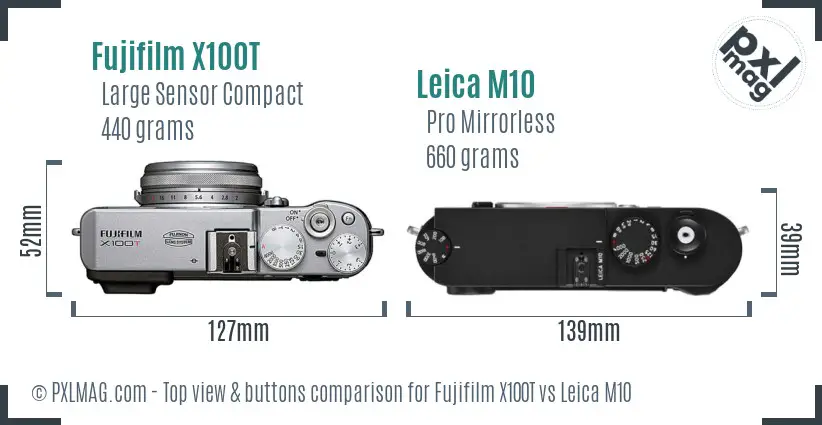 Fujifilm X100T vs Leica M10 top view buttons comparison Fujifilm X100T vs Leica M10 top view buttons comparison