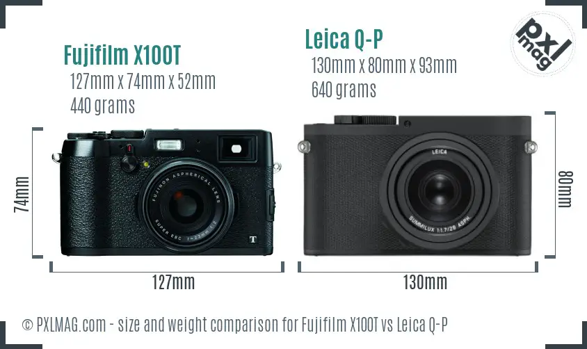 Fujifilm X100T vs Leica Q-P size comparison