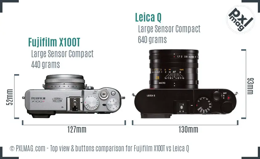 Fujifilm X100T vs Leica Q top view buttons comparison