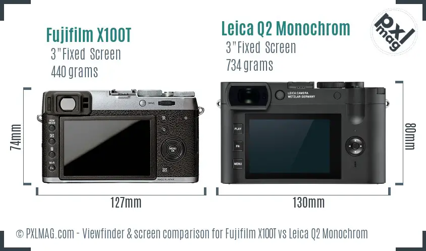Fujifilm X100T vs Leica Q2 Monochrom Screen and Viewfinder comparison