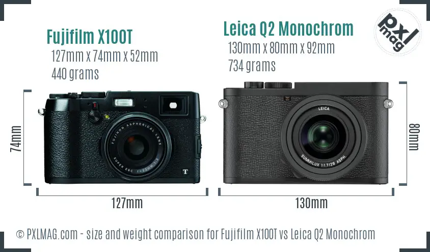 Fujifilm X100T vs Leica Q2 Monochrom size comparison