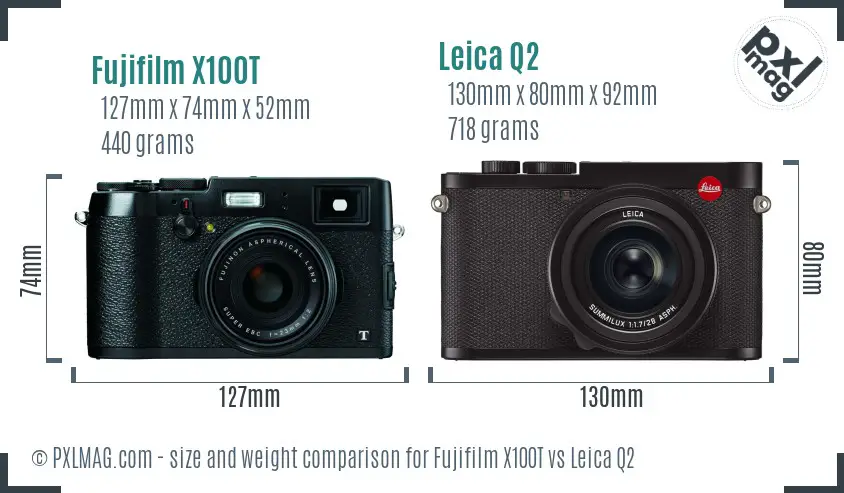 Fujifilm X100T vs Leica Q2 size comparison