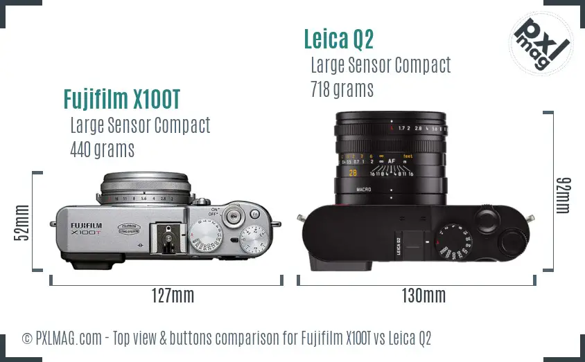 Fujifilm X100T vs Leica Q2 top view buttons comparison