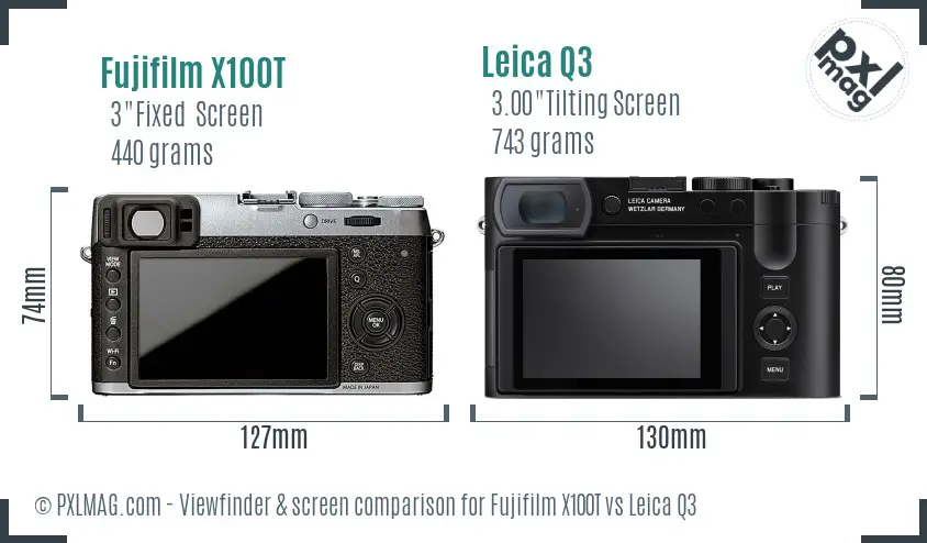Fujifilm X100T vs Leica Q3 Screen and Viewfinder comparison