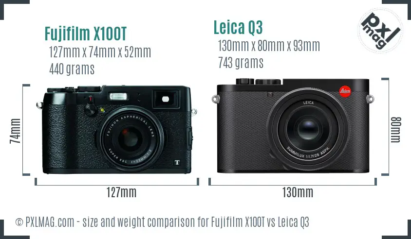 Fujifilm X100T vs Leica Q3 size comparison