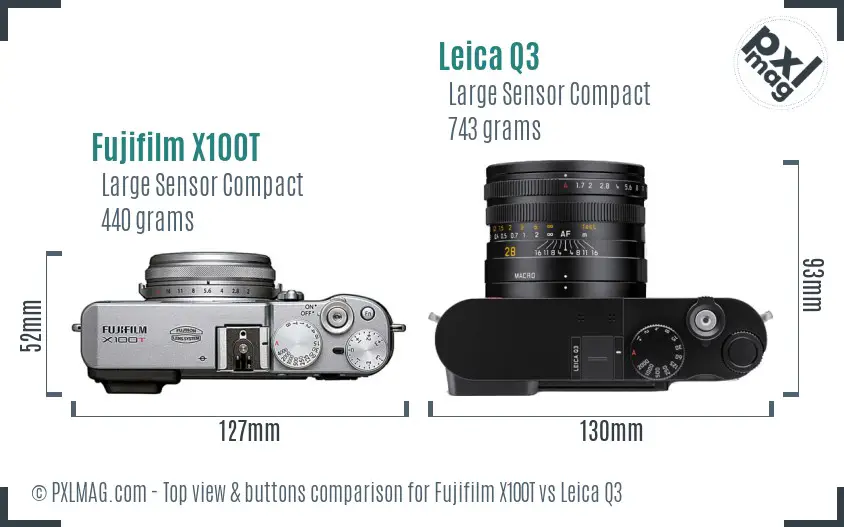 Fujifilm X100T vs Leica Q3 top view buttons comparison