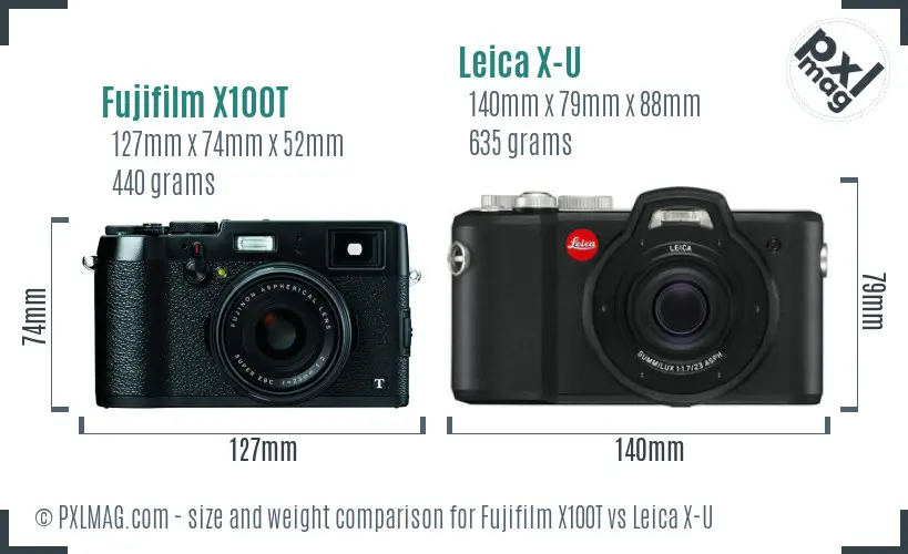 Fujifilm X100T vs Leica X-U size comparison