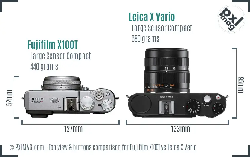 Fujifilm X100T vs Leica X Vario top view buttons comparison