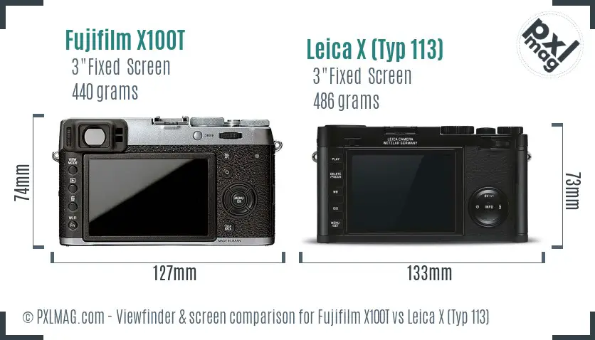 Fujifilm X100T vs Leica X (Typ 113) Screen and Viewfinder comparison