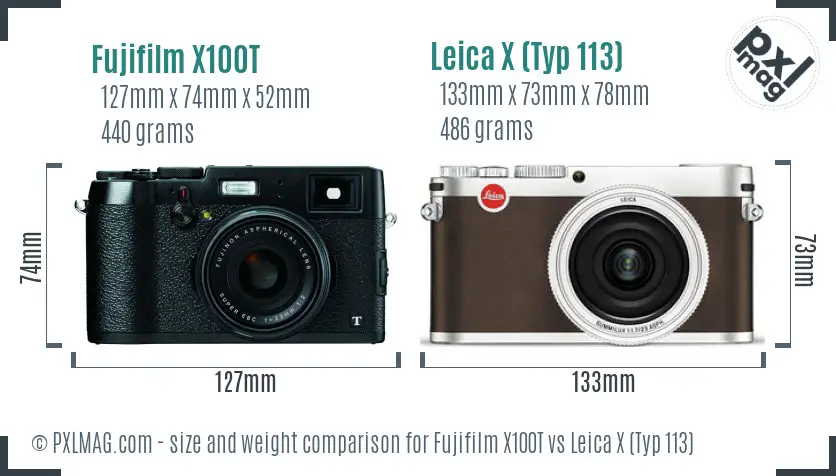 Fujifilm X100T vs Leica X (Typ 113) size comparison