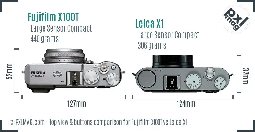 Fujifilm X100T vs Leica X1 top view buttons comparison