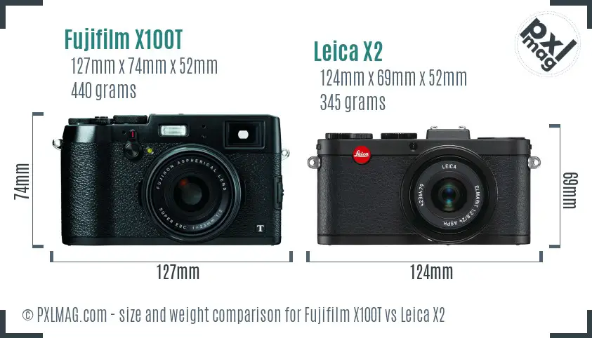 Fujifilm X100T vs Leica X2 size comparison