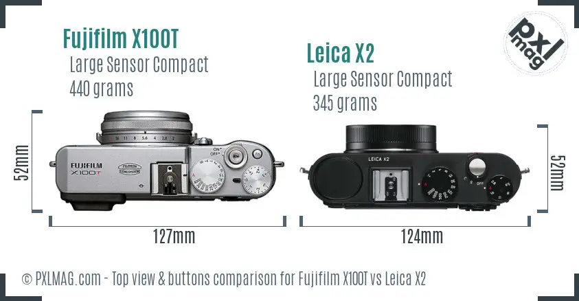 Fujifilm X100T vs Leica X2 top view buttons comparison