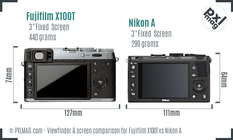 Fujifilm X100T vs Nikon A Screen and Viewfinder comparison