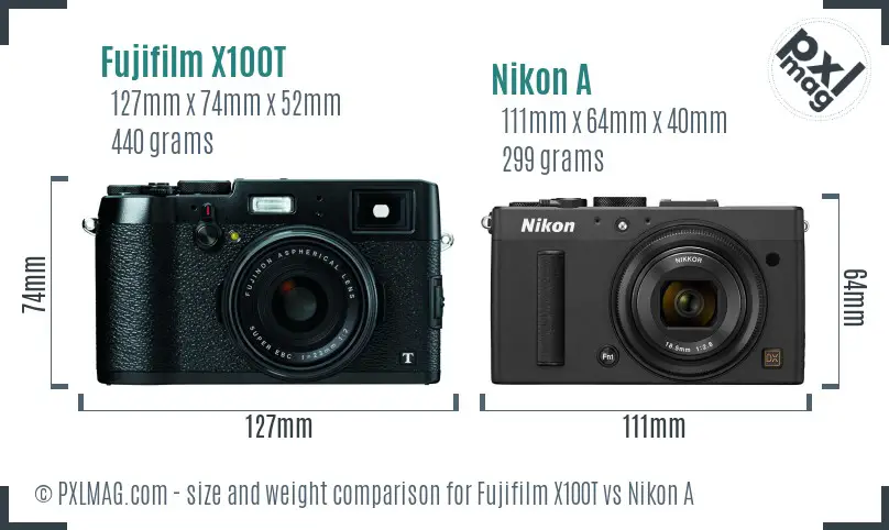 Fujifilm X100T vs Nikon A size comparison