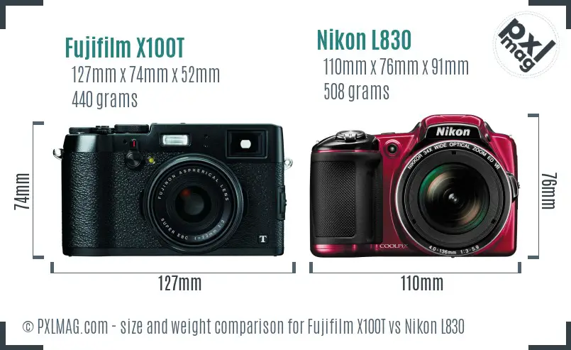 Fujifilm X100T vs Nikon L830 size comparison Fujifilm X100T vs Nikon L830 size comparison