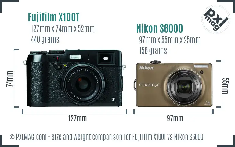Fujifilm X100T vs Nikon S6000 size comparison Fujifilm X100T vs Nikon S6000 size comparison