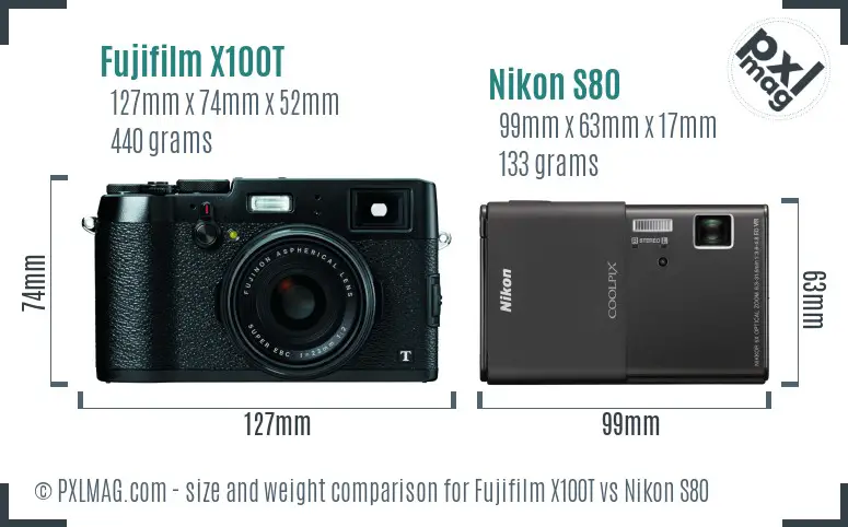 Fujifilm X100T vs Nikon S80 size comparison Fujifilm X100T vs Nikon S80 size comparison