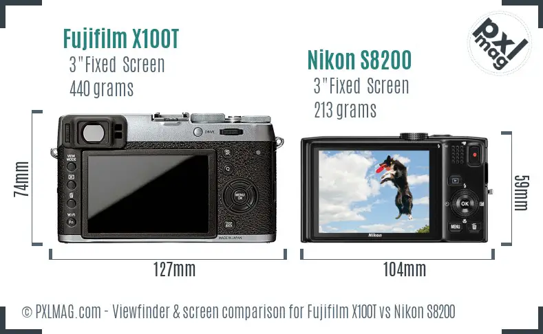 Fujifilm X100T vs Nikon S8200 Screen and Viewfinder comparison