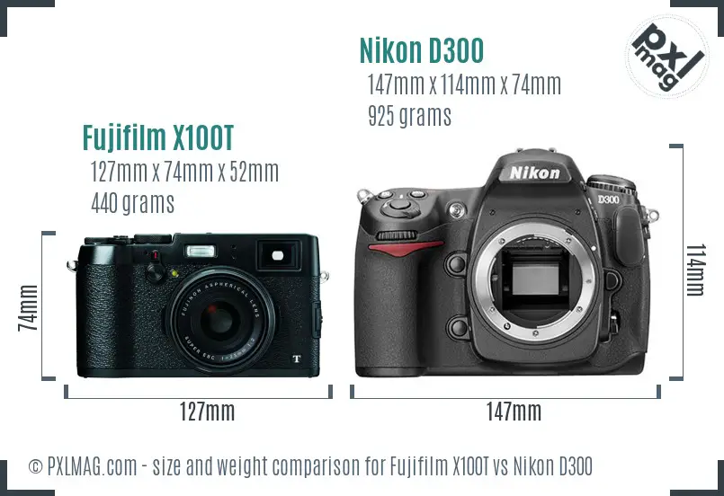 Fujifilm X100T vs Nikon D300 size comparison