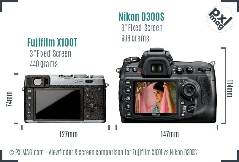 Fujifilm X100T vs Nikon D300S Screen and Viewfinder comparison