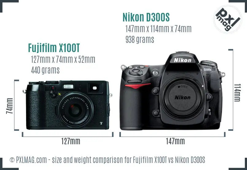 Fujifilm X100T vs Nikon D300S size comparison