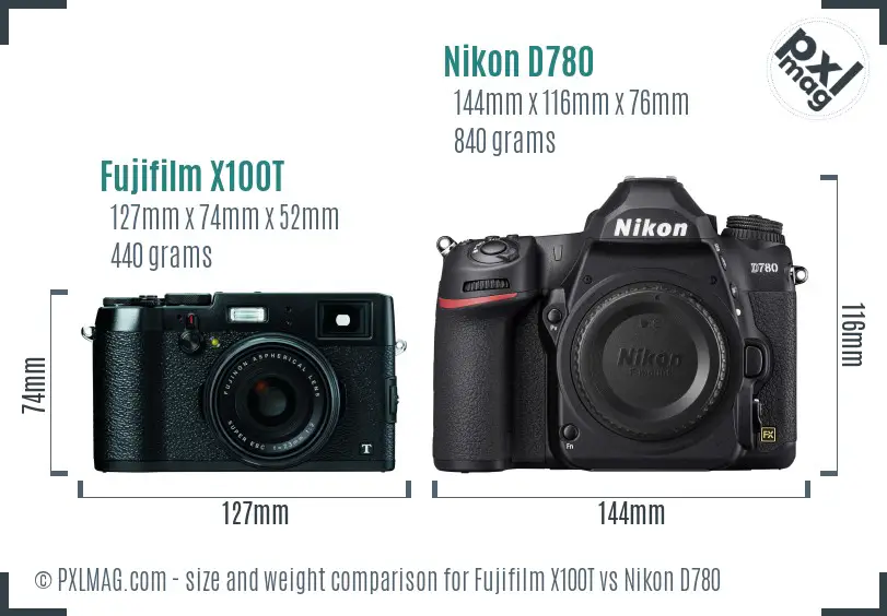 Fujifilm X100T vs Nikon D780 size comparison Fujifilm X100T vs Nikon D780 size comparison