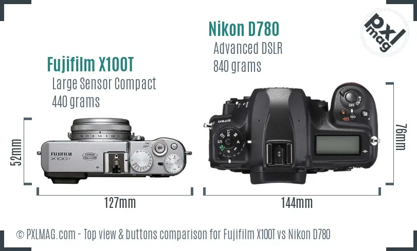 Fujifilm X100T vs Nikon D780 top view buttons comparison Fujifilm X100T vs Nikon D780 top view buttons comparison