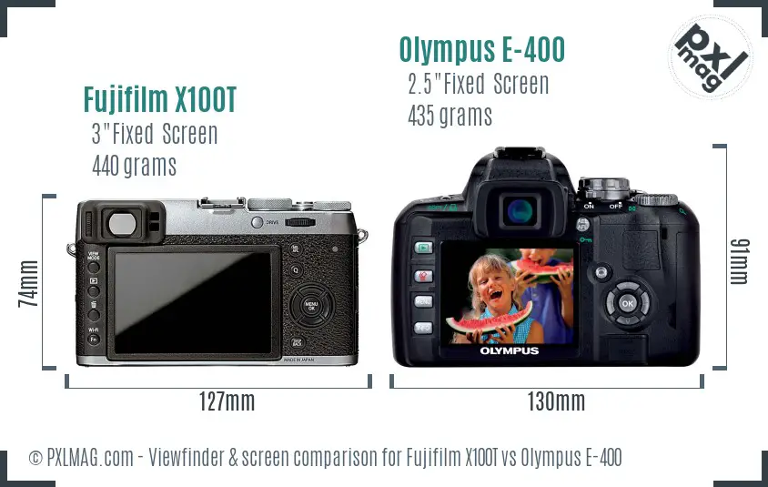 Fujifilm X100T vs Olympus E-400 Screen and Viewfinder comparison