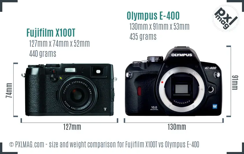 Fujifilm X100T vs Olympus E-400 size comparison