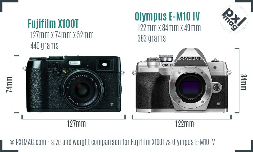 Fujifilm X100T vs Olympus E-M10 IV size comparison Fujifilm X100T vs Olympus E-M10 IV size comparison