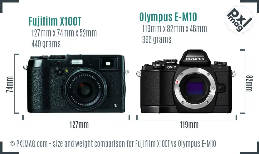 Fujifilm X100T vs Olympus E-M10 size comparison Fujifilm X100T vs Olympus E-M10 size comparison