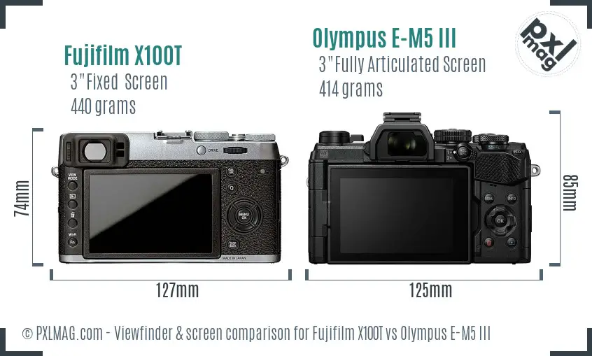 Fujifilm X100T vs Olympus E-M5 III Screen and Viewfinder comparison