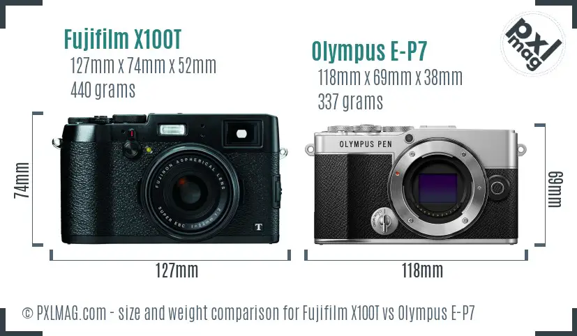 Fujifilm X100T vs Olympus E-P7 size comparison Fujifilm X100T vs Olympus E-P7 size comparison