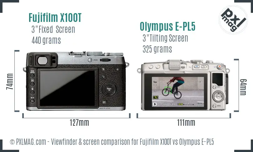 Fujifilm X100T vs Olympus E-PL5 Screen and Viewfinder comparison