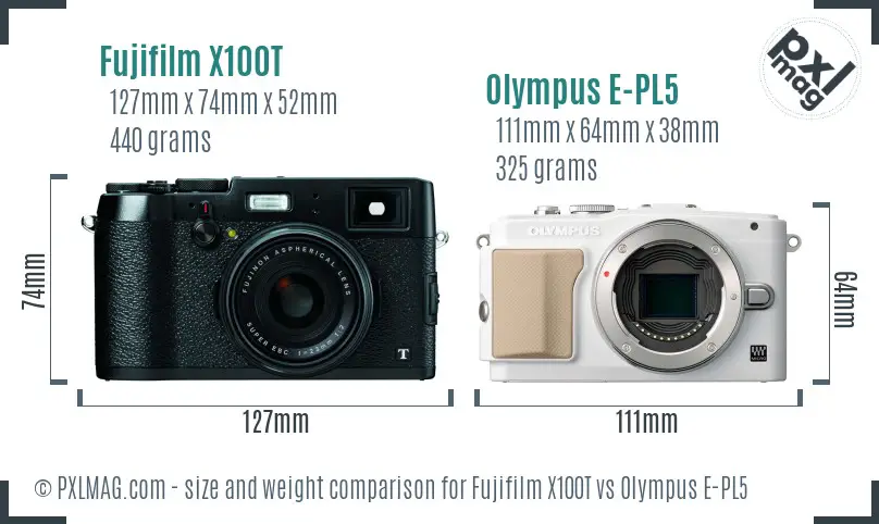 Fujifilm X100T vs Olympus E-PL5 size comparison