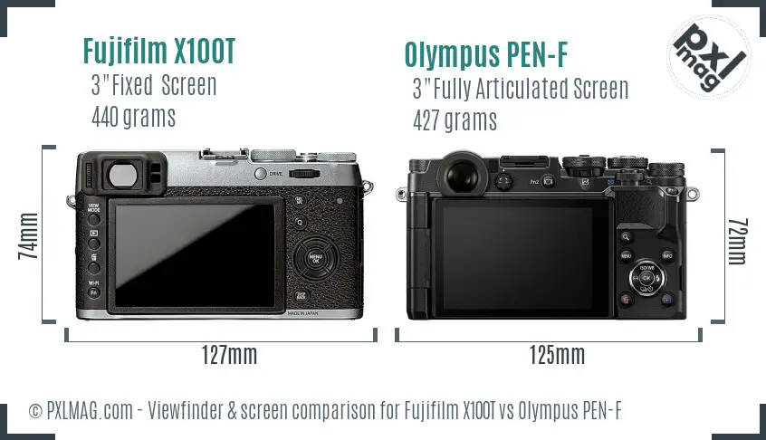 Fujifilm X100T vs Olympus PEN-F Screen and Viewfinder comparison Fujifilm X100T vs Olympus PEN-F Screen and Viewfinder comparison