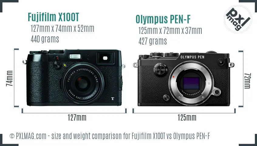 Fujifilm X100T vs Olympus PEN-F size comparison Fujifilm X100T vs Olympus PEN-F size comparison