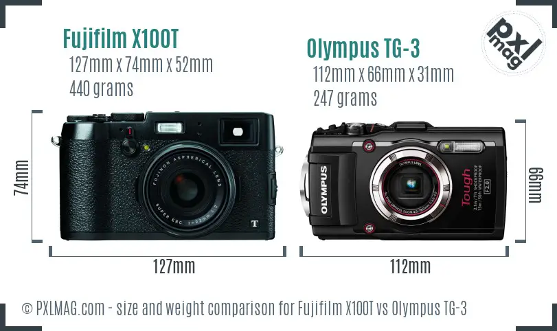 Fujifilm X100T vs Olympus TG-3 size comparison Fujifilm X100T vs Olympus TG-3 size comparison
