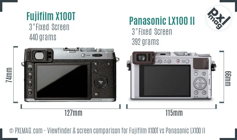 Fujifilm X100T vs Panasonic LX100 II Screen and Viewfinder comparison