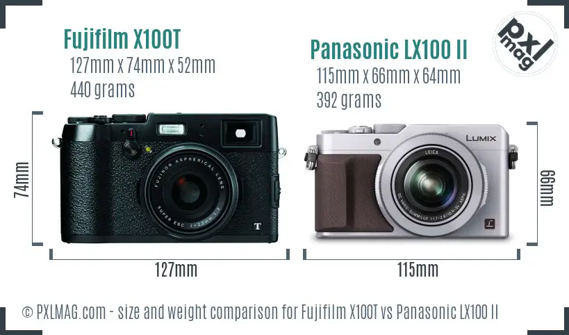 Fujifilm X100T vs Panasonic LX100 II size comparison