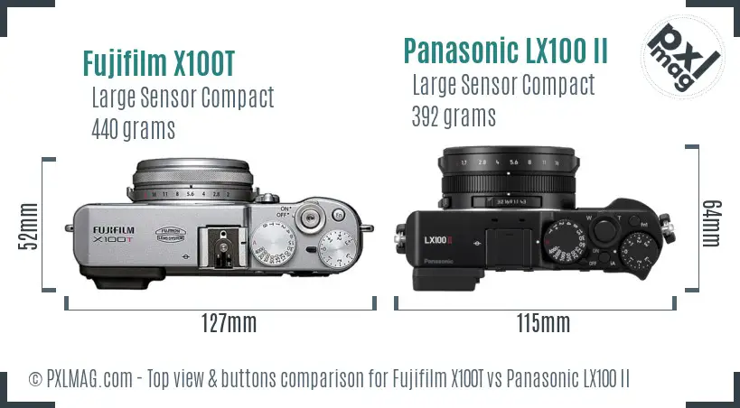 Fujifilm X100T vs Panasonic LX100 II top view buttons comparison