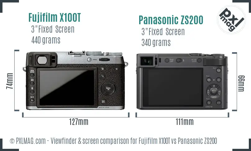 Fujifilm X100T vs Panasonic ZS200 Screen and Viewfinder comparison
