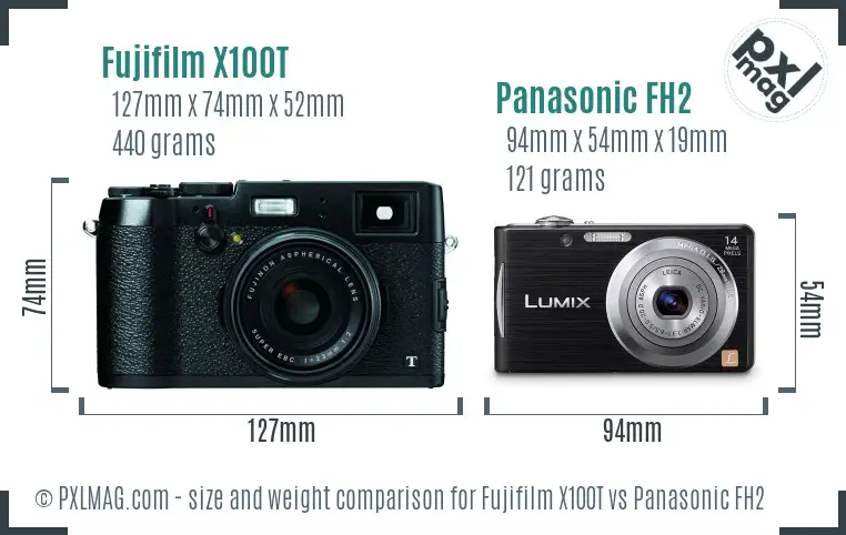 Fujifilm X100T vs Panasonic FH2 size comparison
