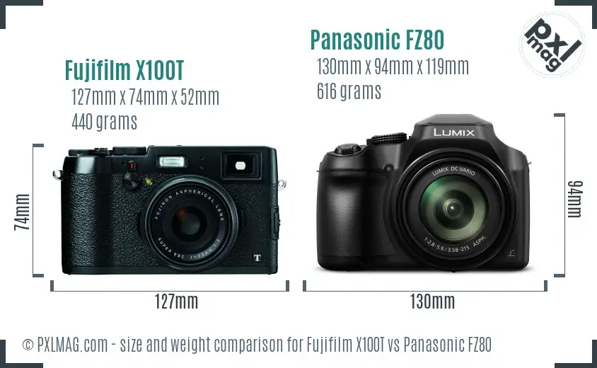 Fujifilm X100T vs Panasonic FZ80 size comparison Fujifilm X100T vs Panasonic FZ80 size comparison