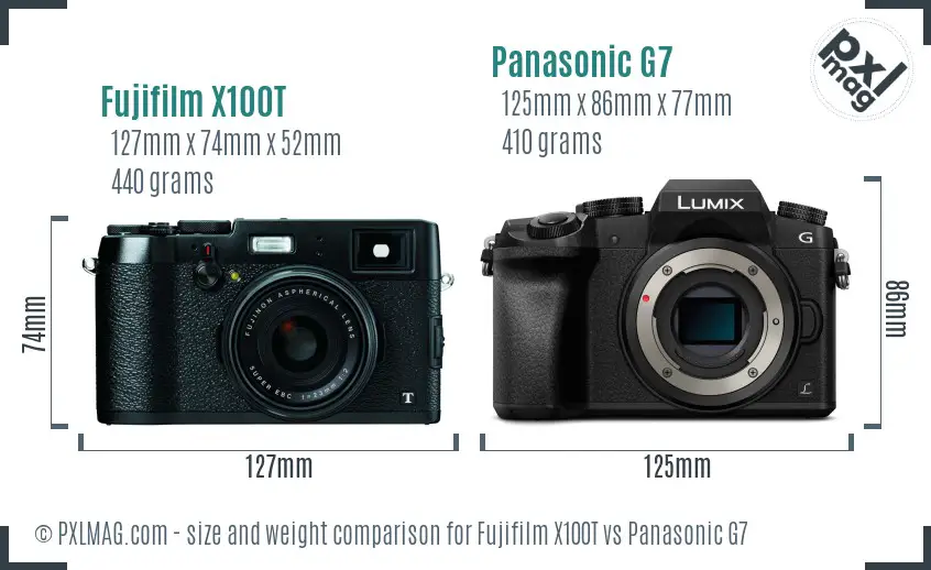 Fujifilm X100T vs Panasonic G7 size comparison Fujifilm X100T vs Panasonic G7 size comparison