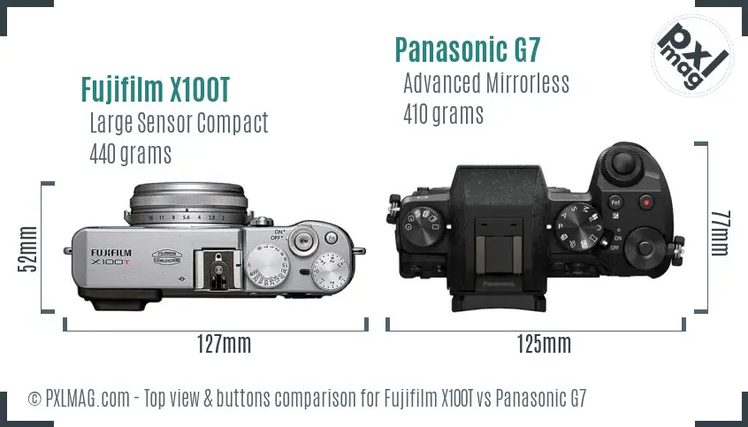 Fujifilm X100T vs Panasonic G7 top view buttons comparison Fujifilm X100T vs Panasonic G7 top view buttons comparison