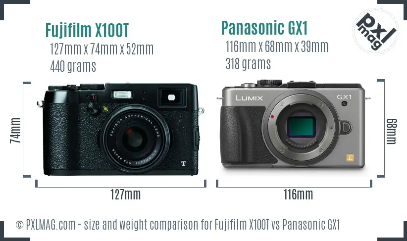 Fujifilm X100T vs Panasonic GX1 size comparison Fujifilm X100T vs Panasonic GX1 size comparison