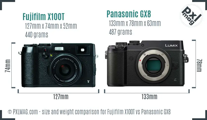 Fujifilm X100T vs Panasonic GX8 size comparison Fujifilm X100T vs Panasonic GX8 size comparison